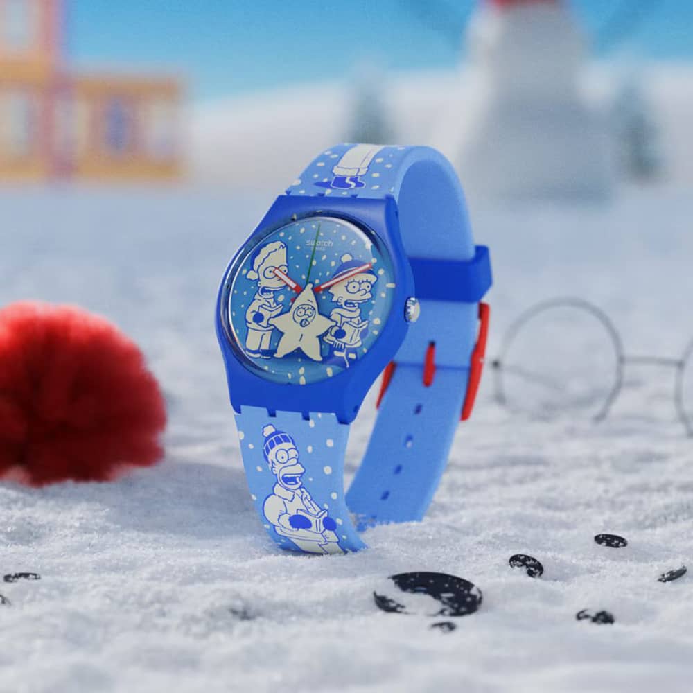 Swatch Simpsons Tidings Of Joy Blue Christmas Watch SO28Z126