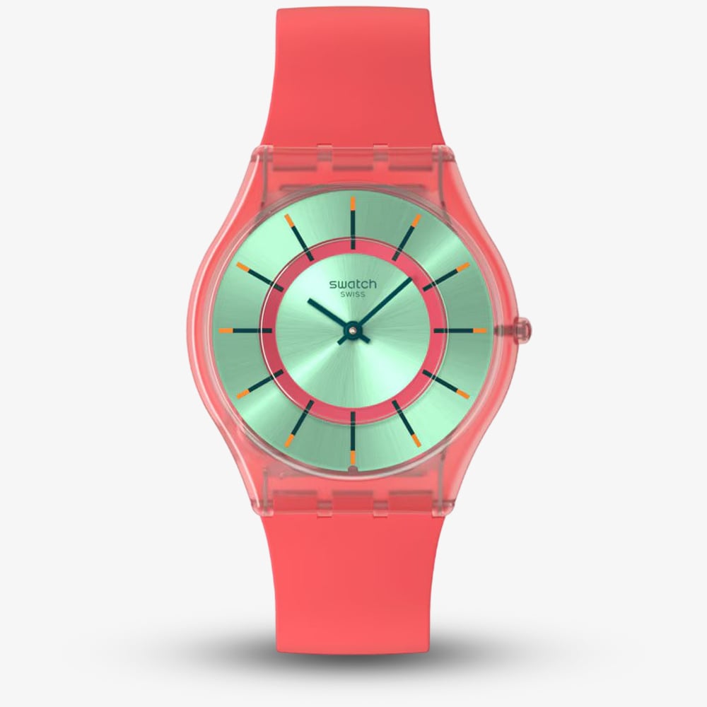 Product photograph of Swatch Unisex Minty Mango Dream Pink Watch Ss08p111 from The Jewel Hut