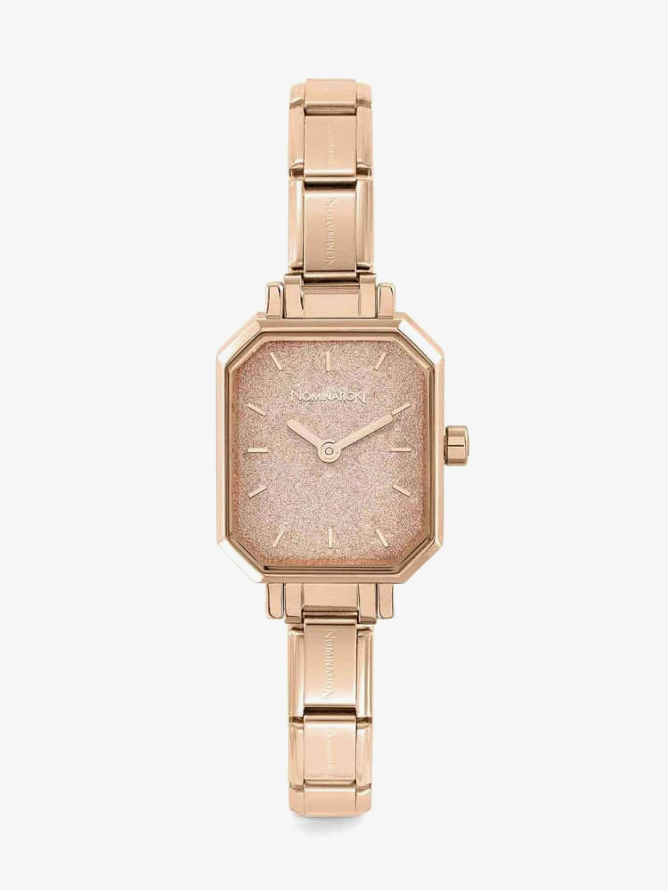 Product photograph of Nomination Classic Paris Pink Glitter Rectangular Dial Rose Gold-tone Bracelet Watch 076031 025 from The Jewel Hut