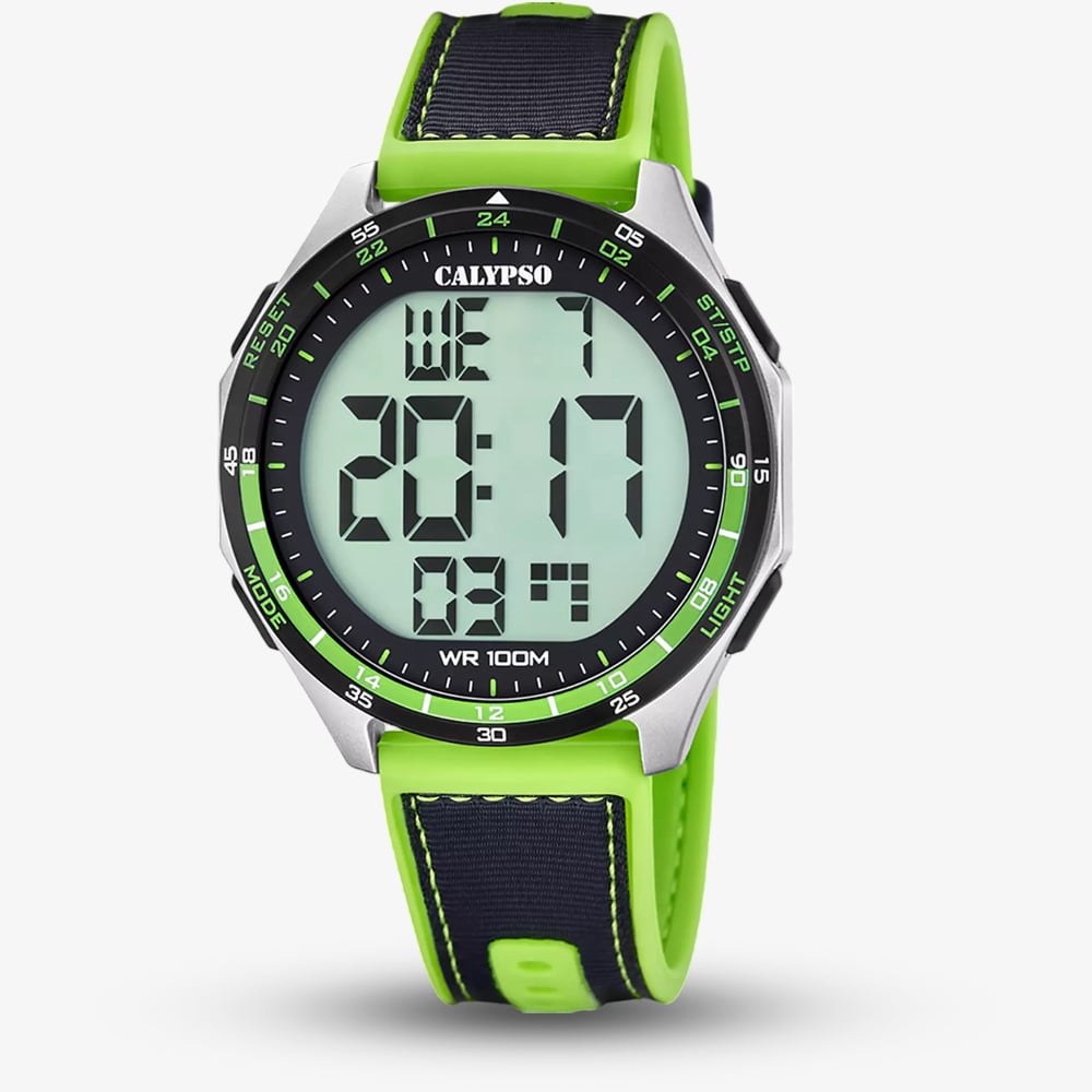 Calypso Mens Urban Digital Green Plastic Strap Watch K5887/2