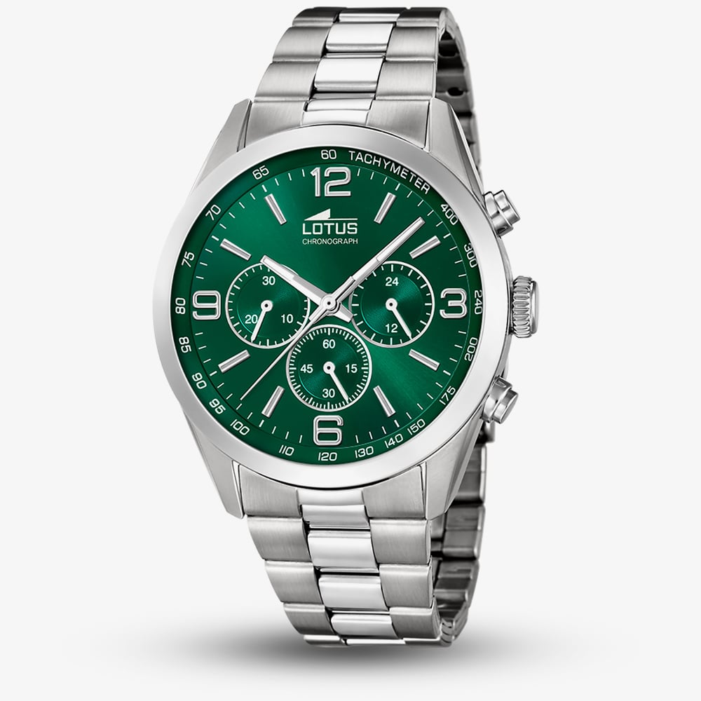 Click to view product details and reviews for Lotus Mens Stainless Steel Green Dial Chronograph Watch L18152 F.
