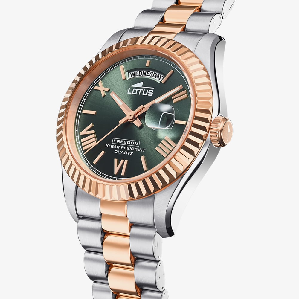 Lotus Mens Two Tone Stainless Steel Green Dial Watch L18856/3