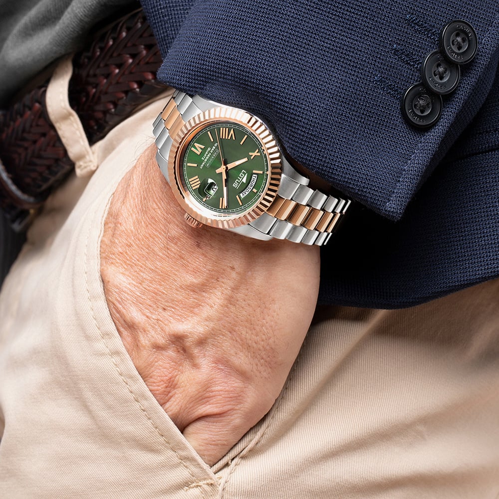Lotus Mens Two Tone Stainless Steel Green Dial Watch L18856/3