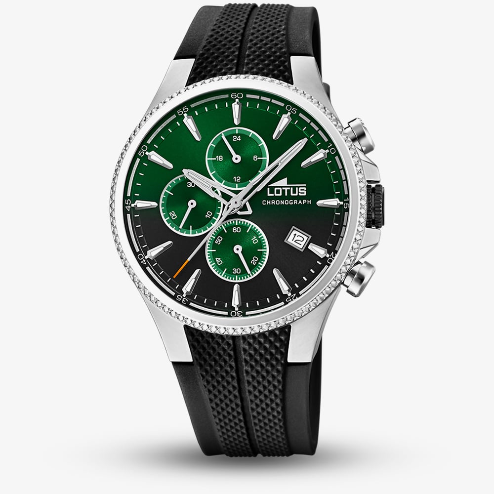 Click to view product details and reviews for Lotus Black Rubber Strap Bracelet Green Chronograph Dial Watch L18621 A. Click to view product details and reviews for Lotus Black Rubber Strap Bracelet Green Chronograph Dial Watch L18621 A.