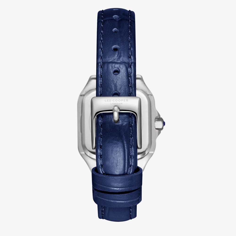 Lee Cooper Ladies White Square Dial Blue Leather Strap Watch LC08191.539