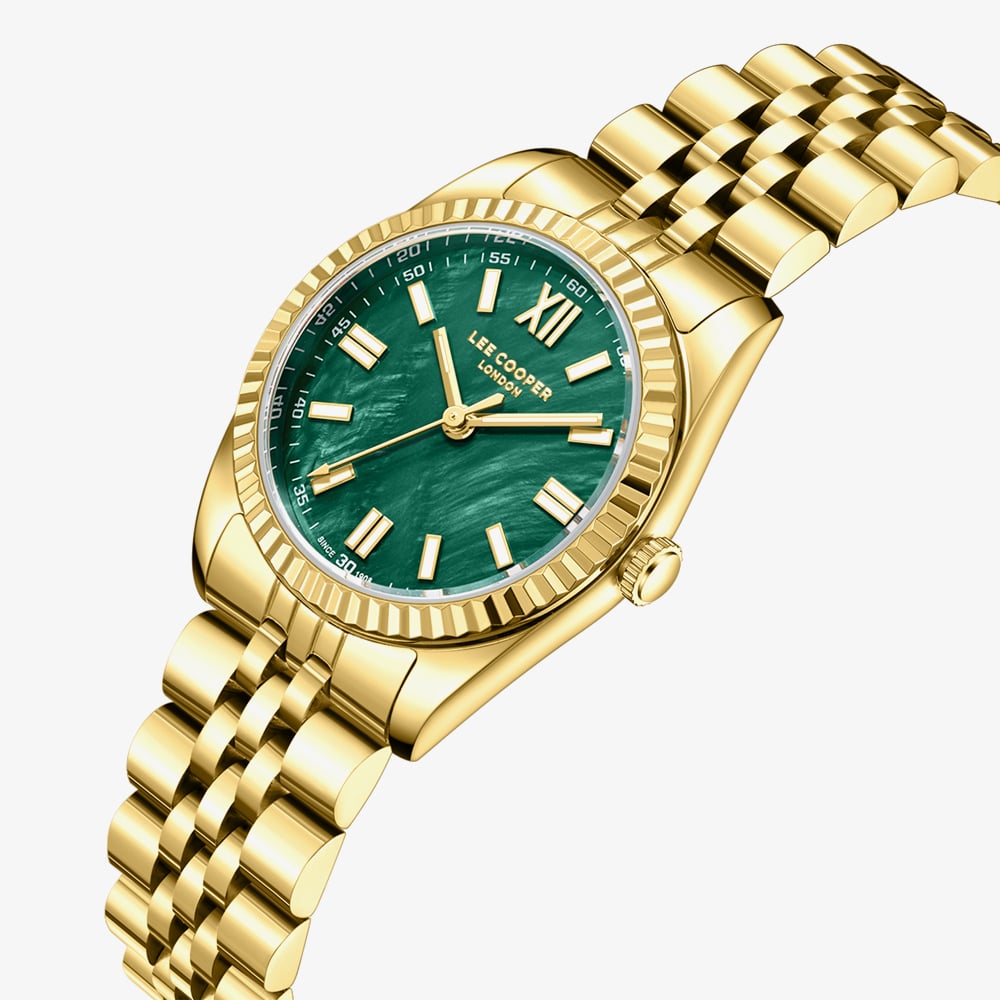 Lee Cooper Ladies Green Mother of Pearl Dial Golden Bracelet Watch LC08303.170