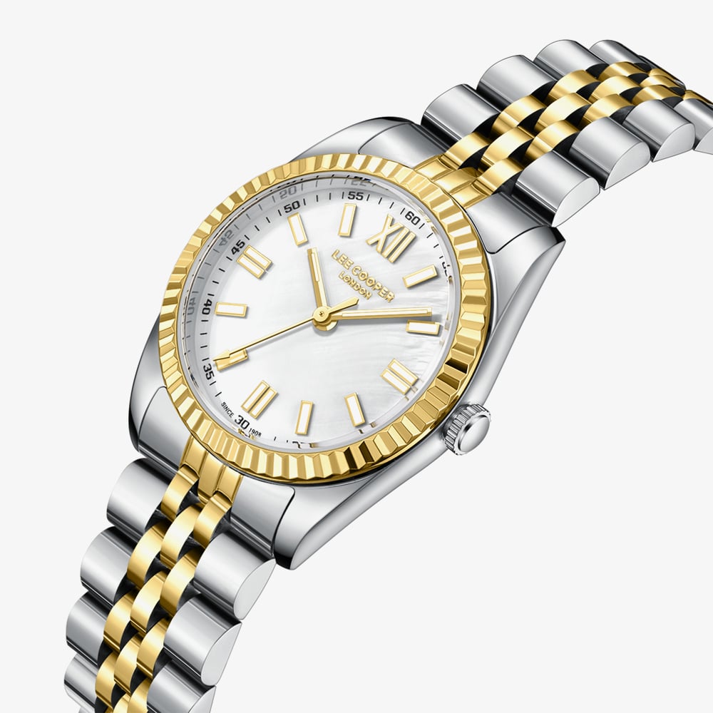 Lee Cooper Ladies White Mother of Pearl Dial Two Tone Bracelet Watch LC08303.220