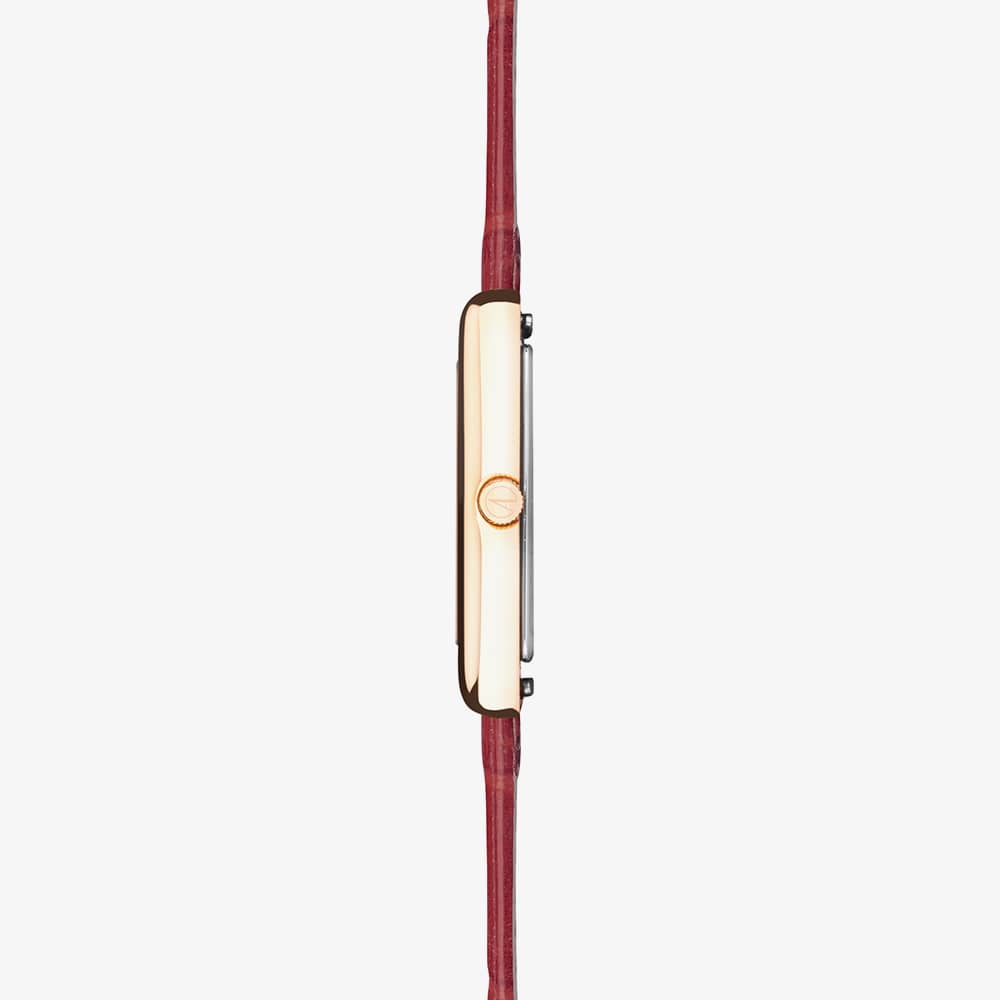 Accurist Rectangle Rose Gold & Burgundy Leather Watch 71010