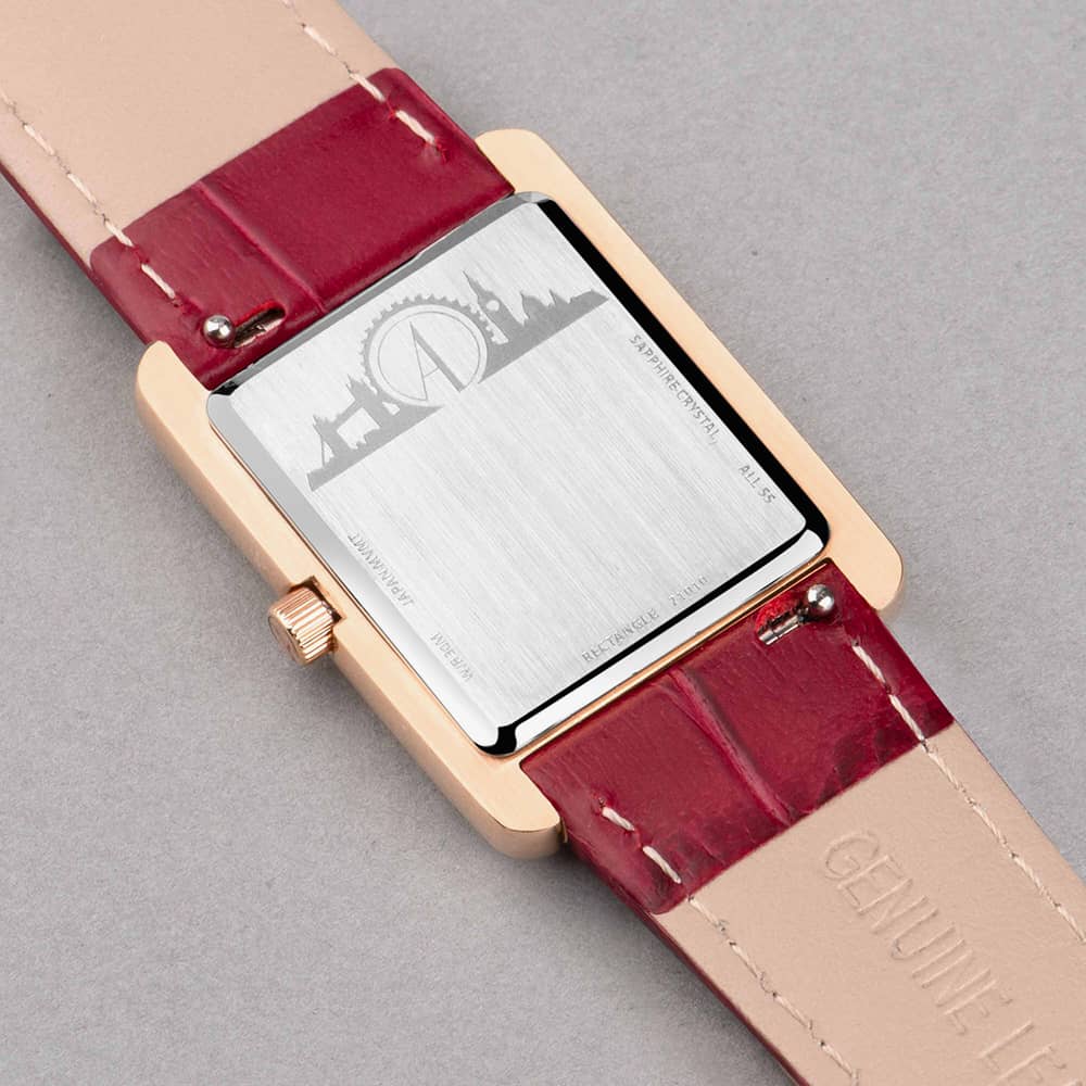 Accurist Rectangle Rose Gold & Burgundy Leather Watch 71010