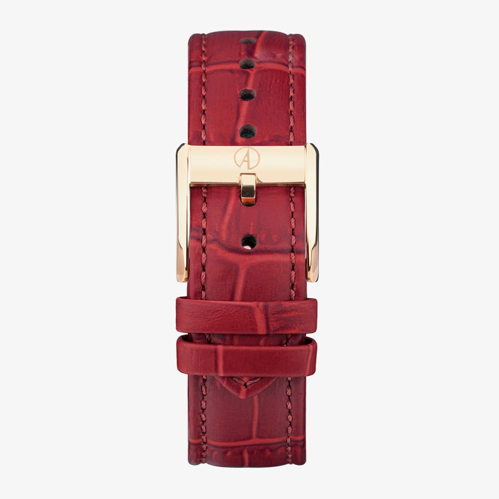 Accurist Rectangle Rose Gold & Burgundy Leather Watch 71010
