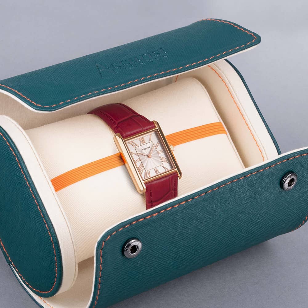 Accurist Rectangle Rose Gold & Burgundy Leather Watch 71010