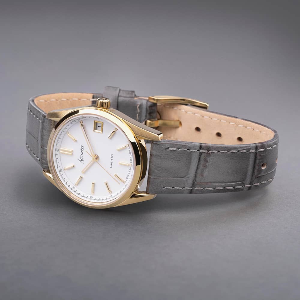 Accurist Everyday Grey Leather Strap Watch 74000