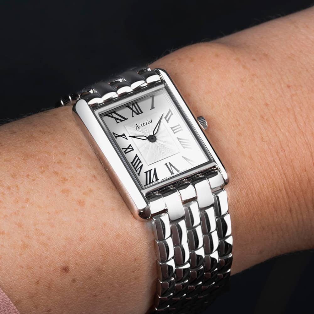 Accurist Rectangle Silver White Dial Watch 71006