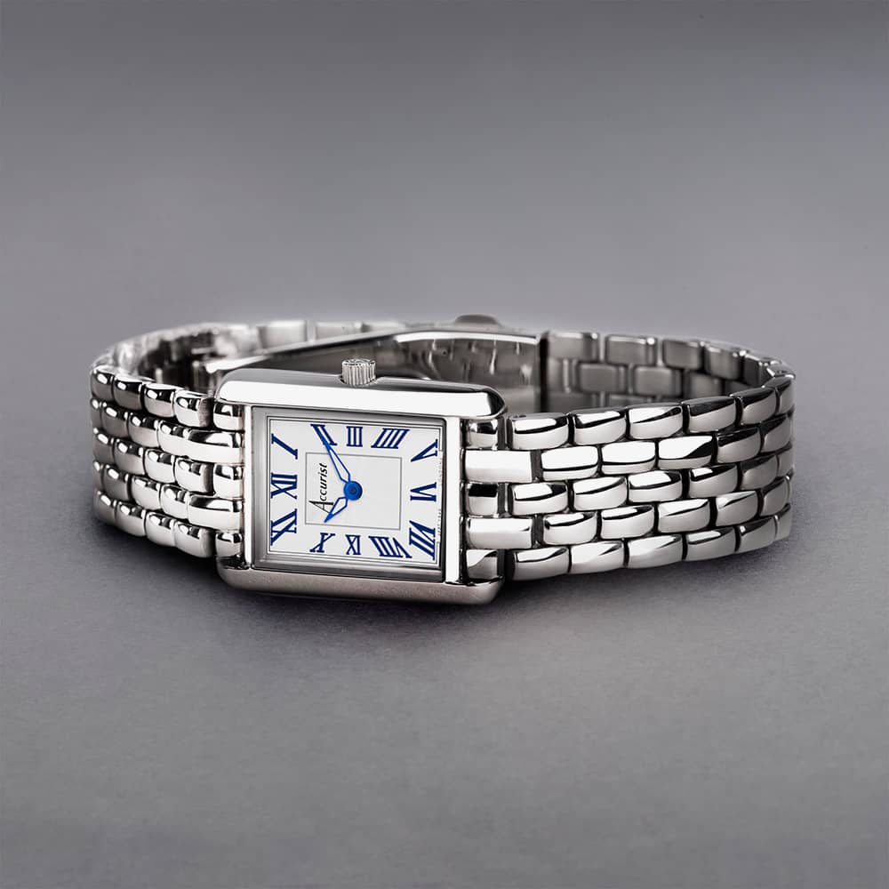 Accurist Rectangle Silver With Blue Roman Numerals Watch 71007