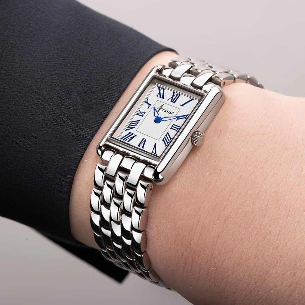 Accurist Rectangle Silver With Blue Roman Numerals Watch 71007