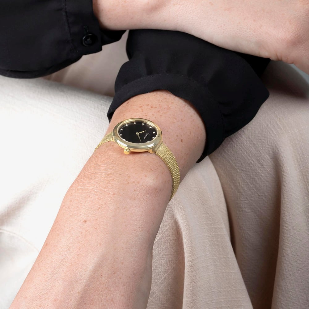Accurist Ladies Jewellery Onyx Dial Gold Plated Bracelet Watch 78002