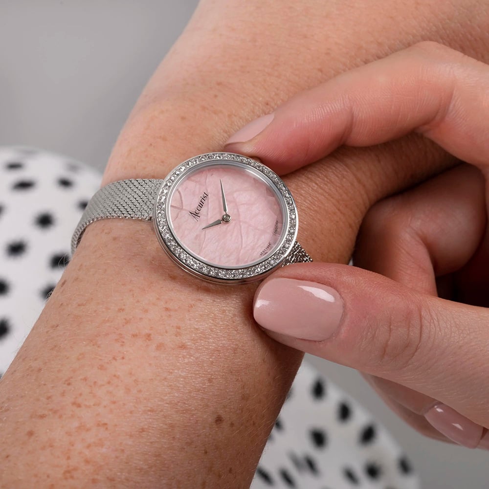 Accurist Ladies Jewellery Rose Quartz Dial Bracelet Watch 78005