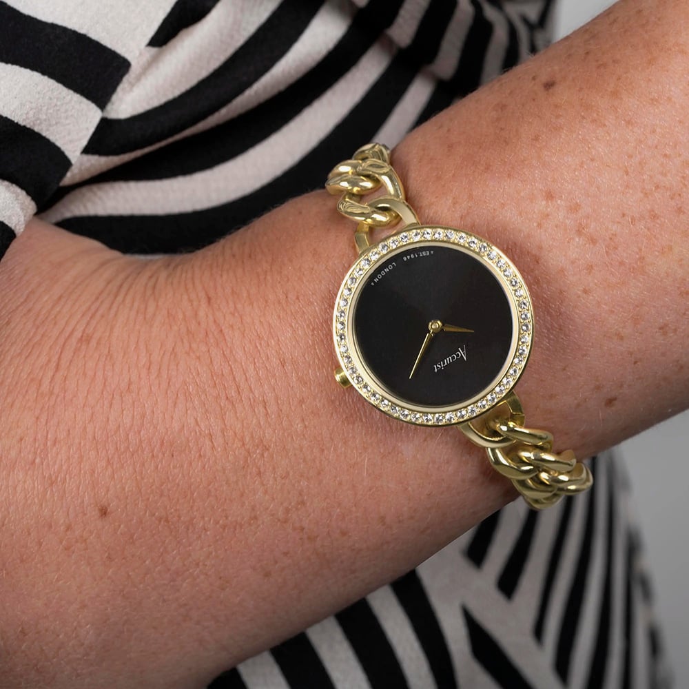 Accurist Ladies Jewellery Gold Plated Onyx Dial Watch 78006