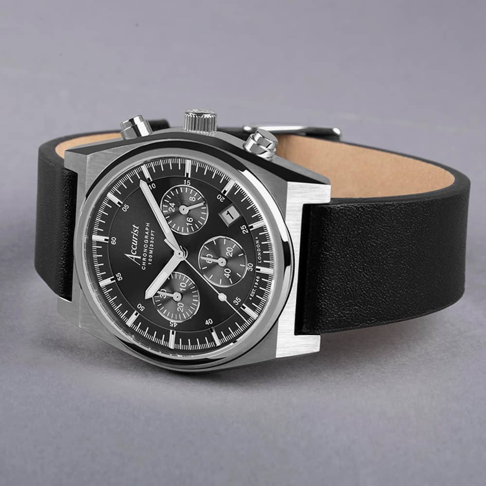 Accurist Origin Black Leather Chronograph Watch 70000
