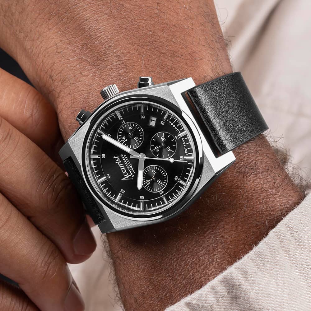 Accurist Origin Black Leather Chronograph Watch 70000