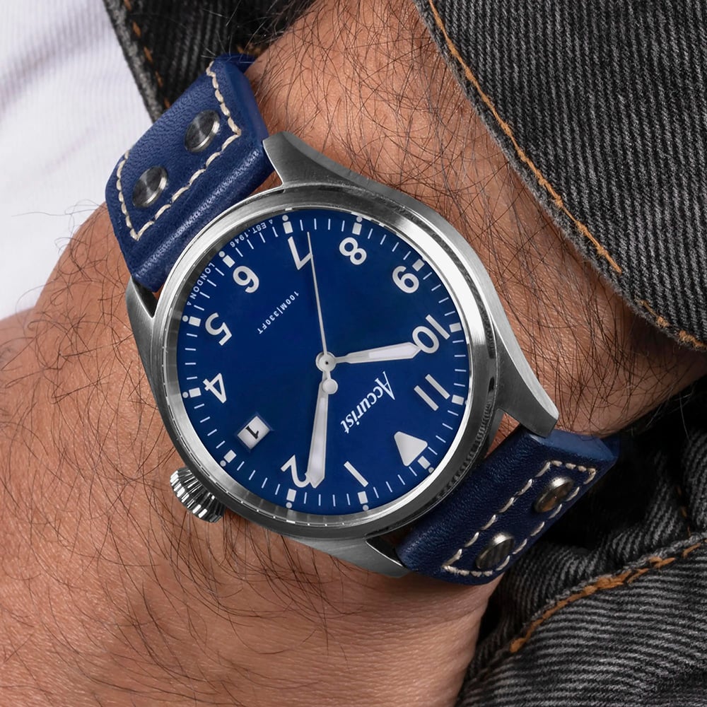 Accurist Mens Aviation Blue Leather Strap Watch 76001
