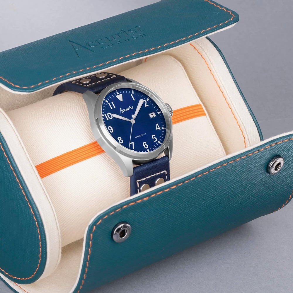 Accurist Mens Aviation Blue Leather Strap Watch 76001