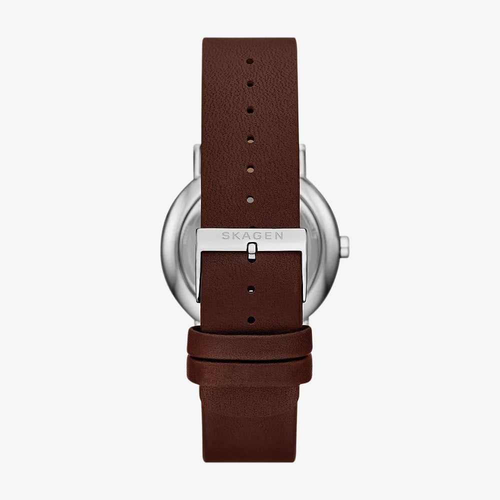 Skagen Mens Signatur Brown Leather Strap Watch SKW6941