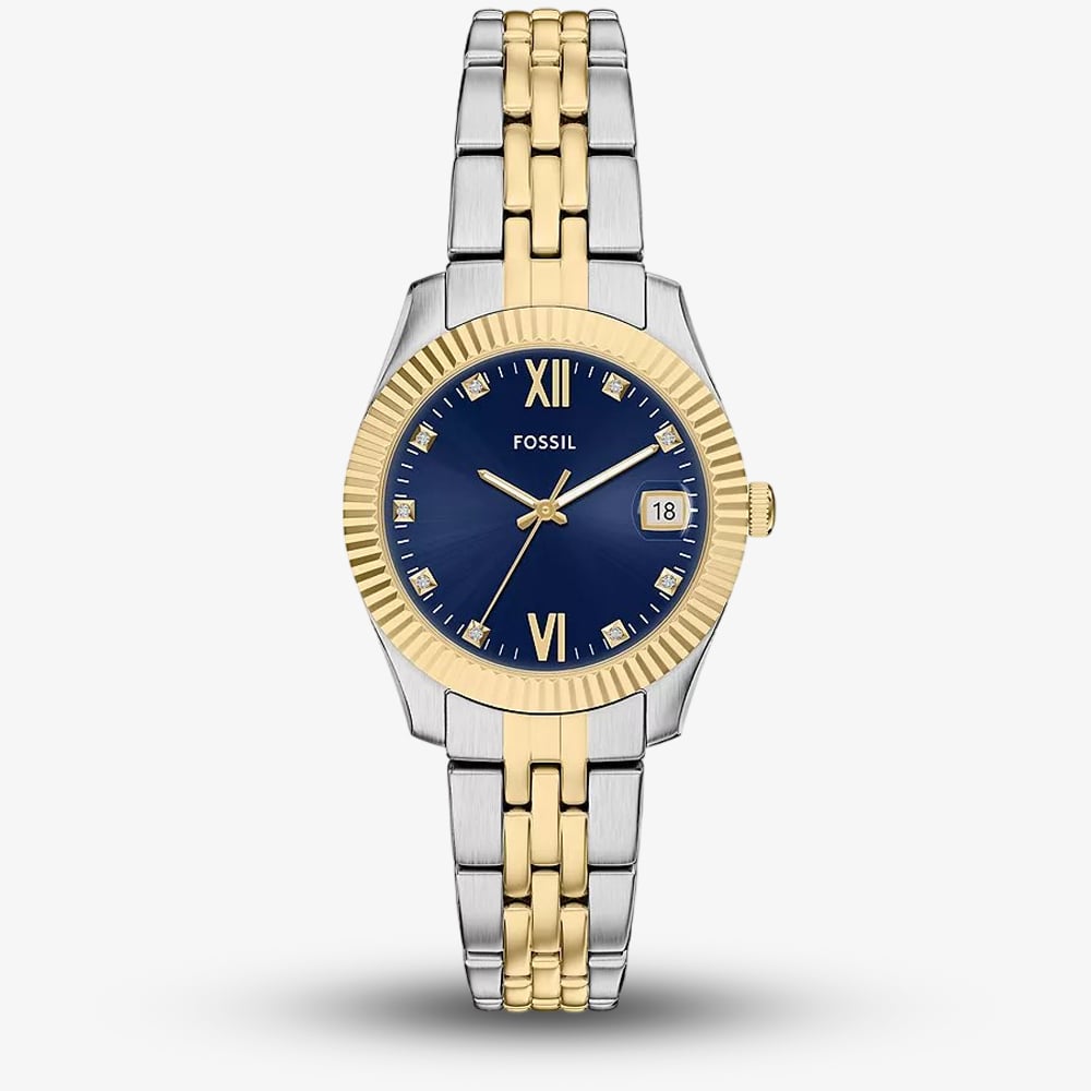 Fossil Ladies Scarlette Two-Tone Blue Dial Watch ES5443