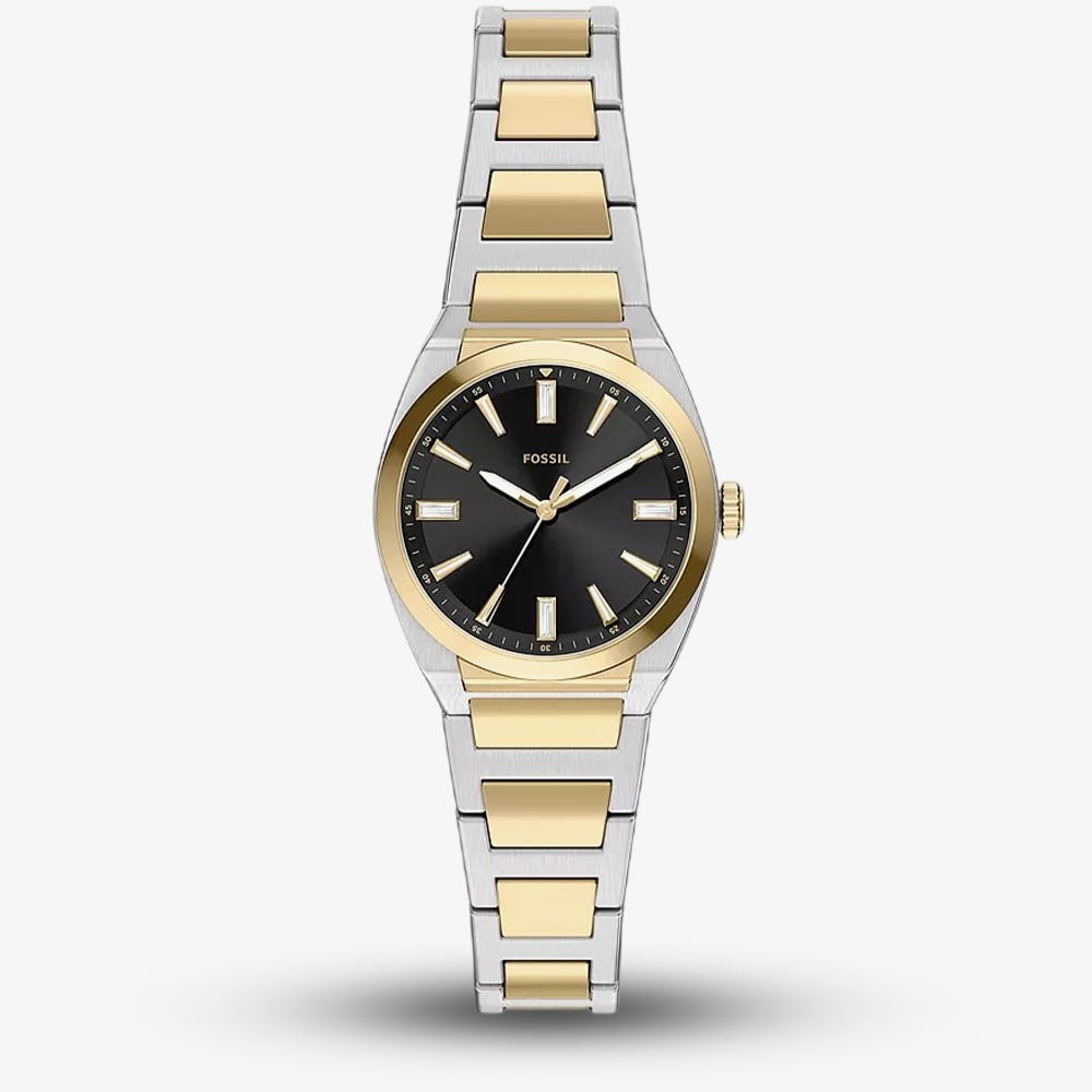 Fossil Ladies Everett Black Dial Two Tone Bracelet Watch ES5495
