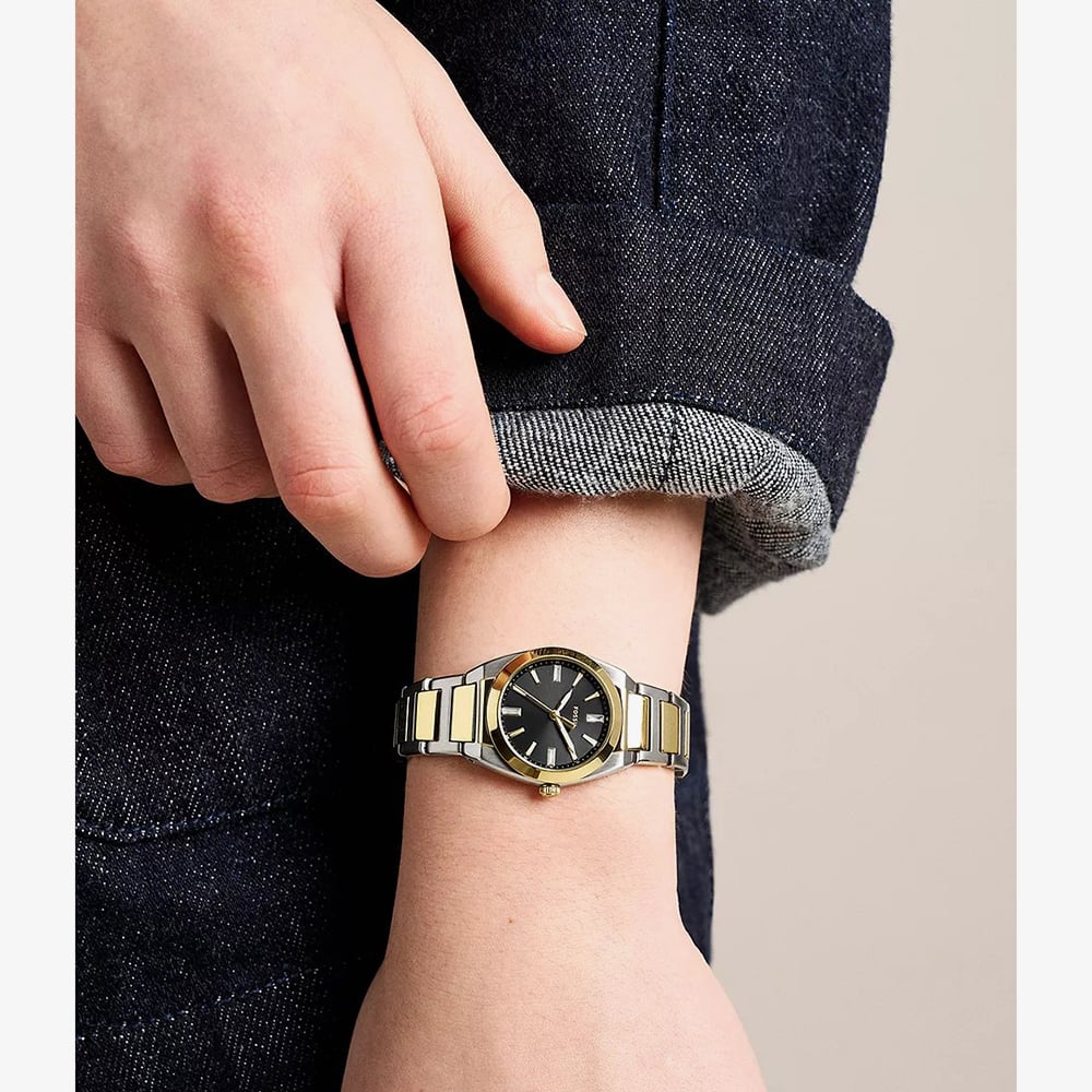 Fossil Ladies Everett Black Dial Two Tone Bracelet Watch ES5495