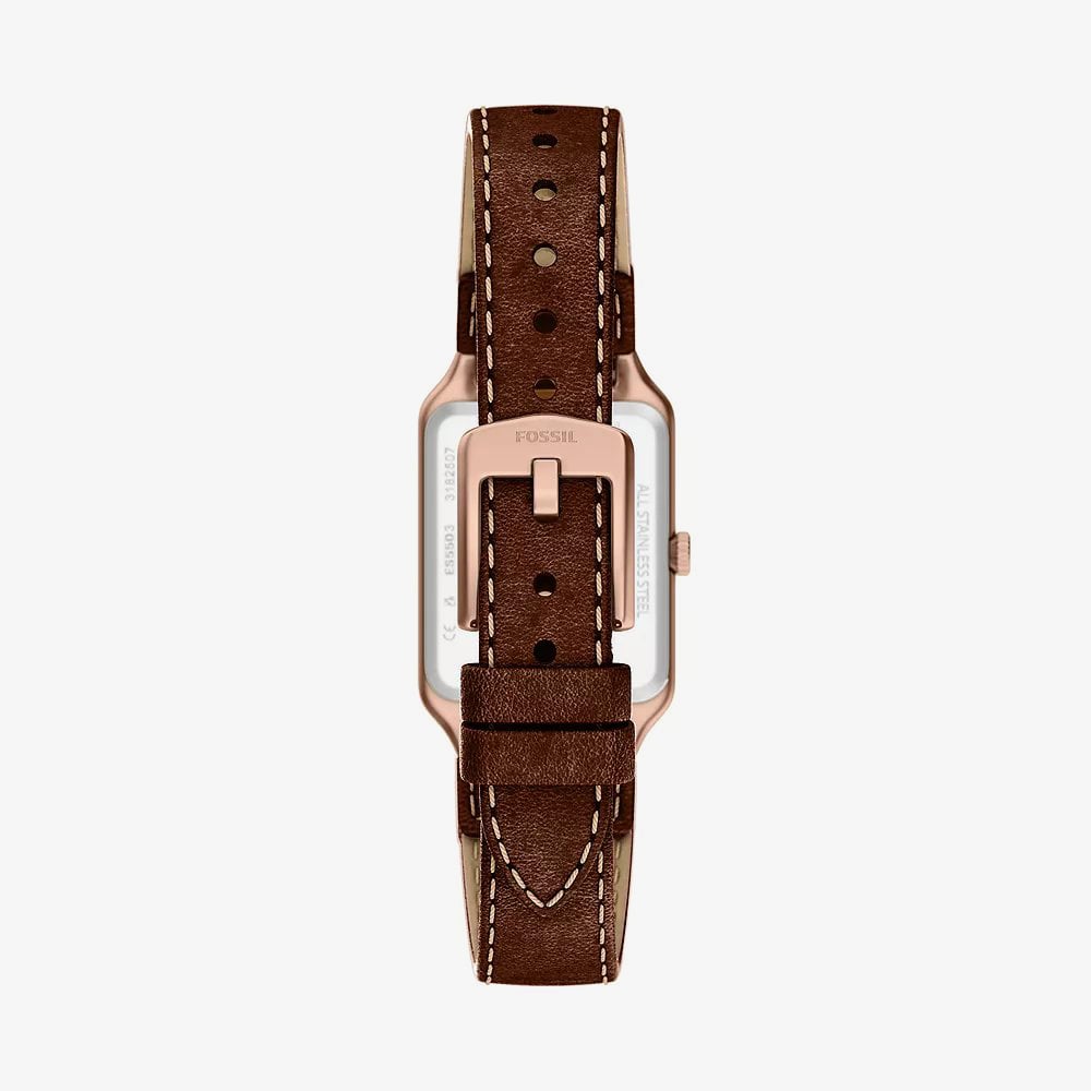 Fossil Ladies Raquel Brown Rectangle Dial Leather Strap Watch ES5503