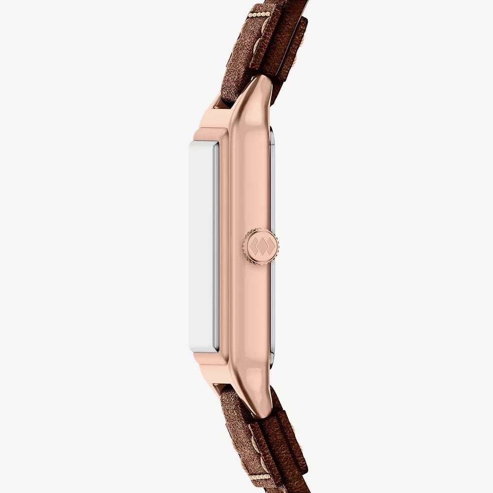 Fossil Ladies Raquel Brown Rectangle Dial Leather Strap Watch ES5503