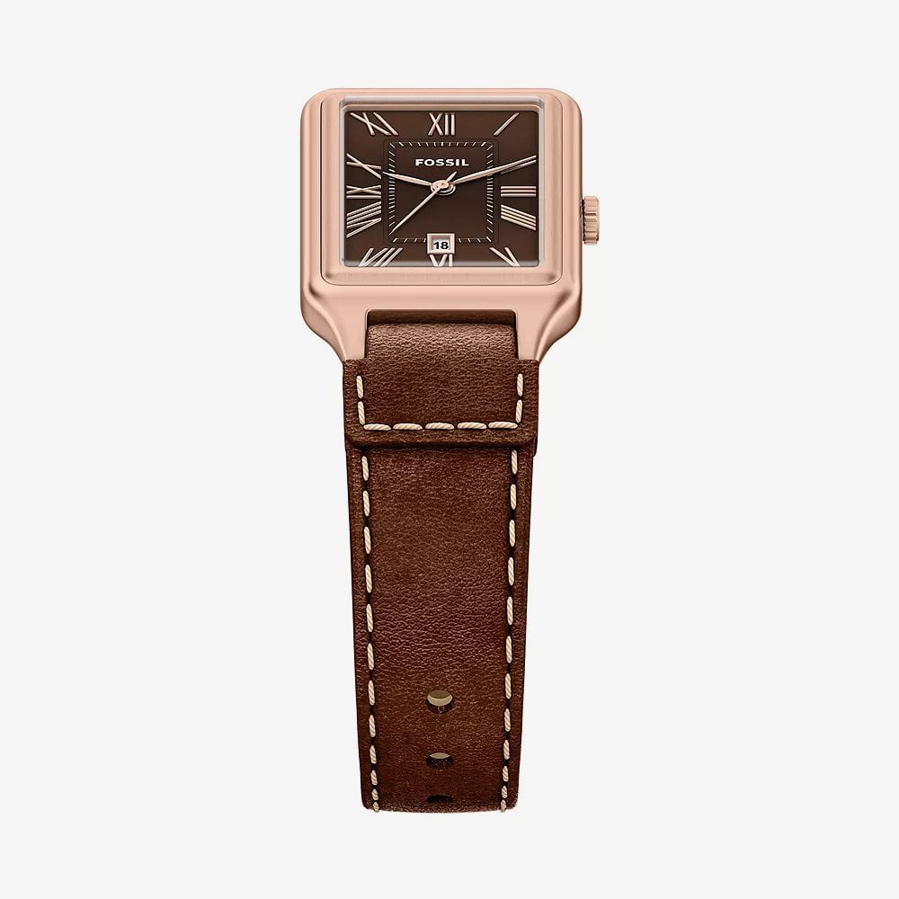 Fossil Ladies Raquel Brown Rectangle Dial Leather Strap Watch ES5503