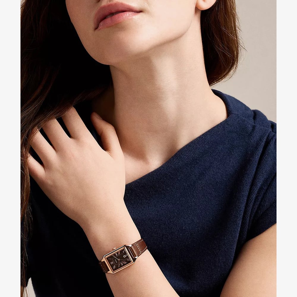 Fossil Ladies Raquel Brown Rectangle Dial Leather Strap Watch ES5503