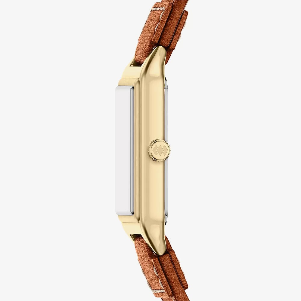 Fossil Ladies Raquel Champagne Rectangle Dial Leather Strap Watch ES5504