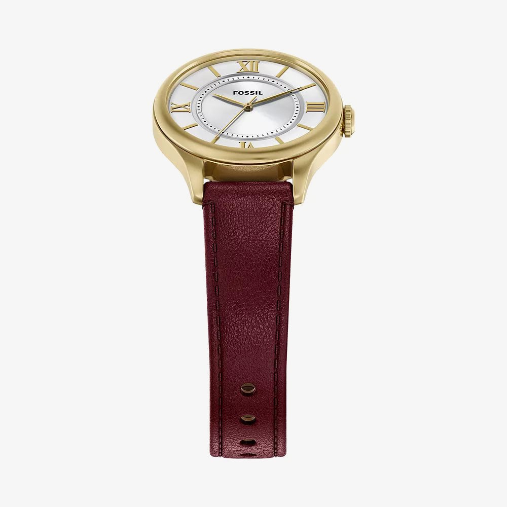 Fossil Ladies Gilmore Silver Dial Leather Strap Watch ES5510
