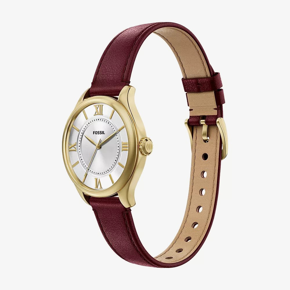 Fossil Ladies Gilmore Silver Dial Leather Strap Watch ES5510