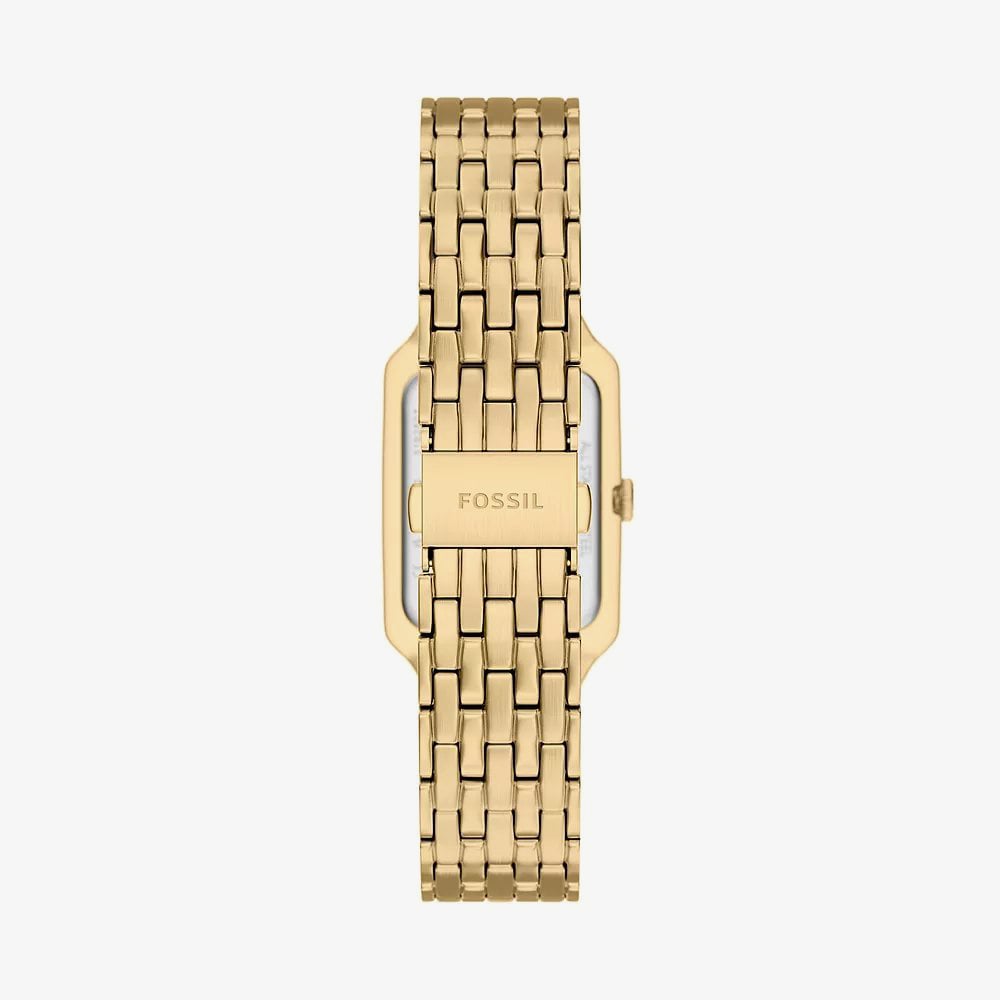 Fossil Ladies Raquel Red Rectangle Dial Golden Bracelet Watch ES5512