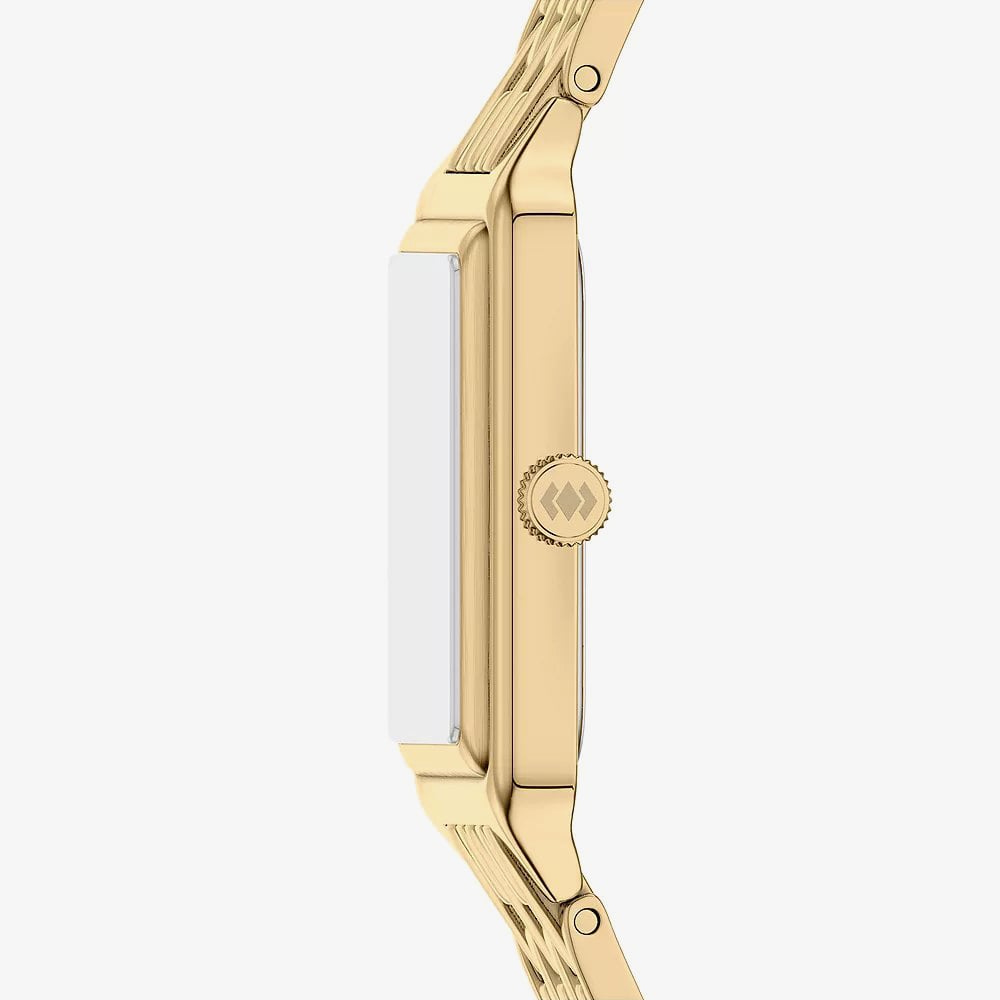 Fossil Ladies Raquel Red Rectangle Dial Golden Bracelet Watch ES5512