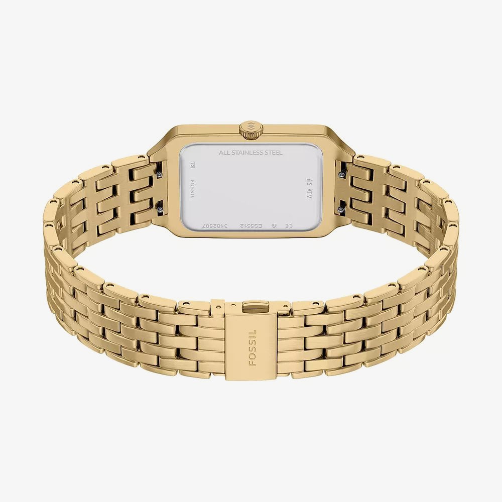 Fossil Ladies Raquel Red Rectangle Dial Golden Bracelet Watch ES5512