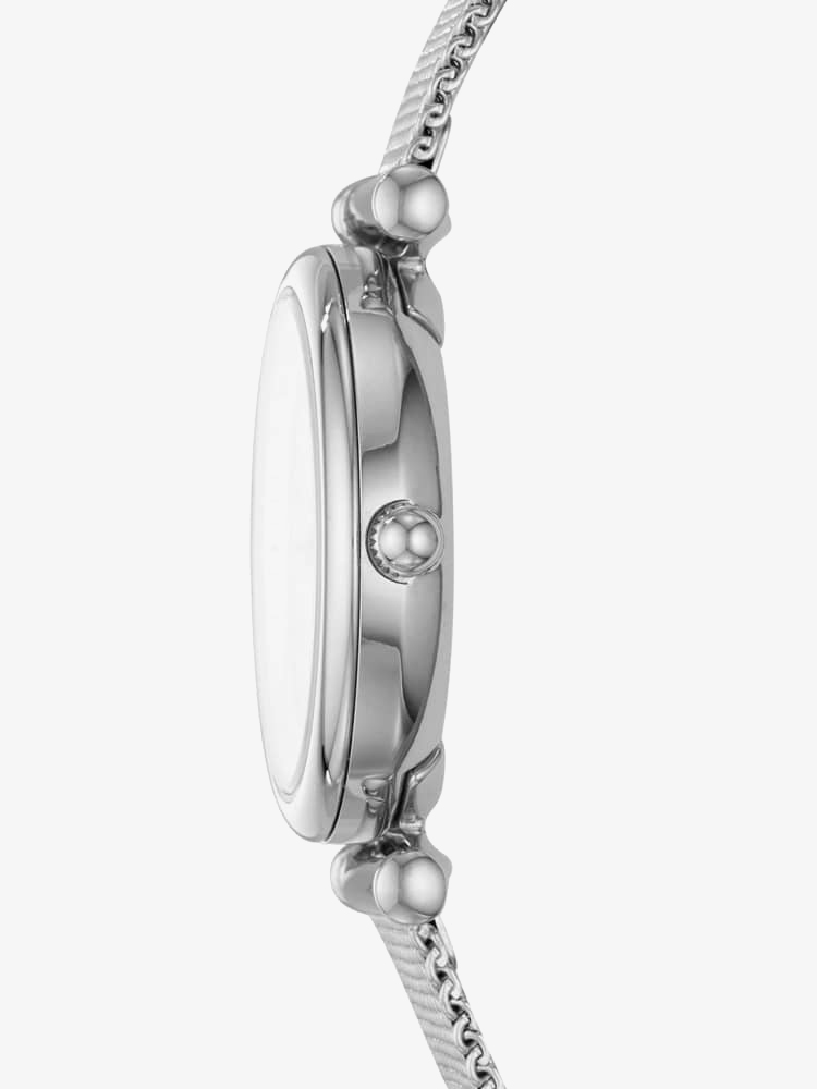 Fossil Ladies Carlie Mini Stainless Steel Mother Of Pearl Dial Mesh Strap Watch ES4432