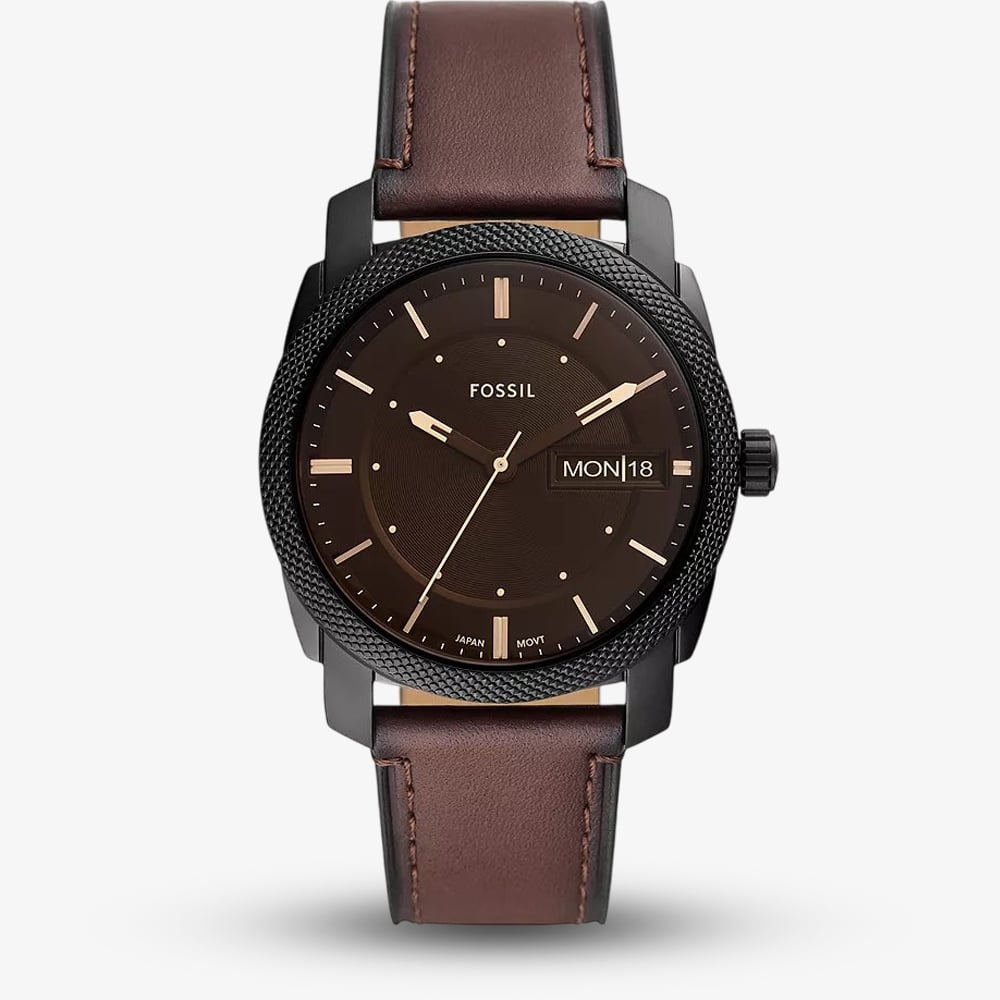 Fossil Mens Machine Brown Leather Strap Watch FS5901