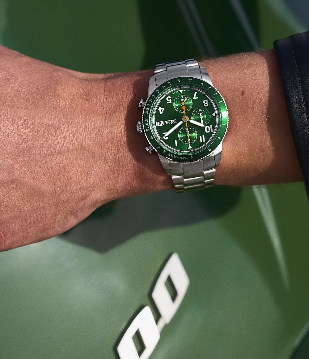 Fossil Mens Sport Tourer Chronograph Green Dial Watch FS6048