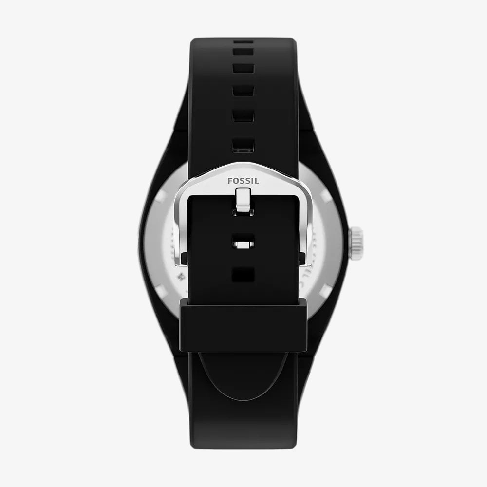 Fossil Mens Everett Black Dial Silicone Strap Watch FS6175