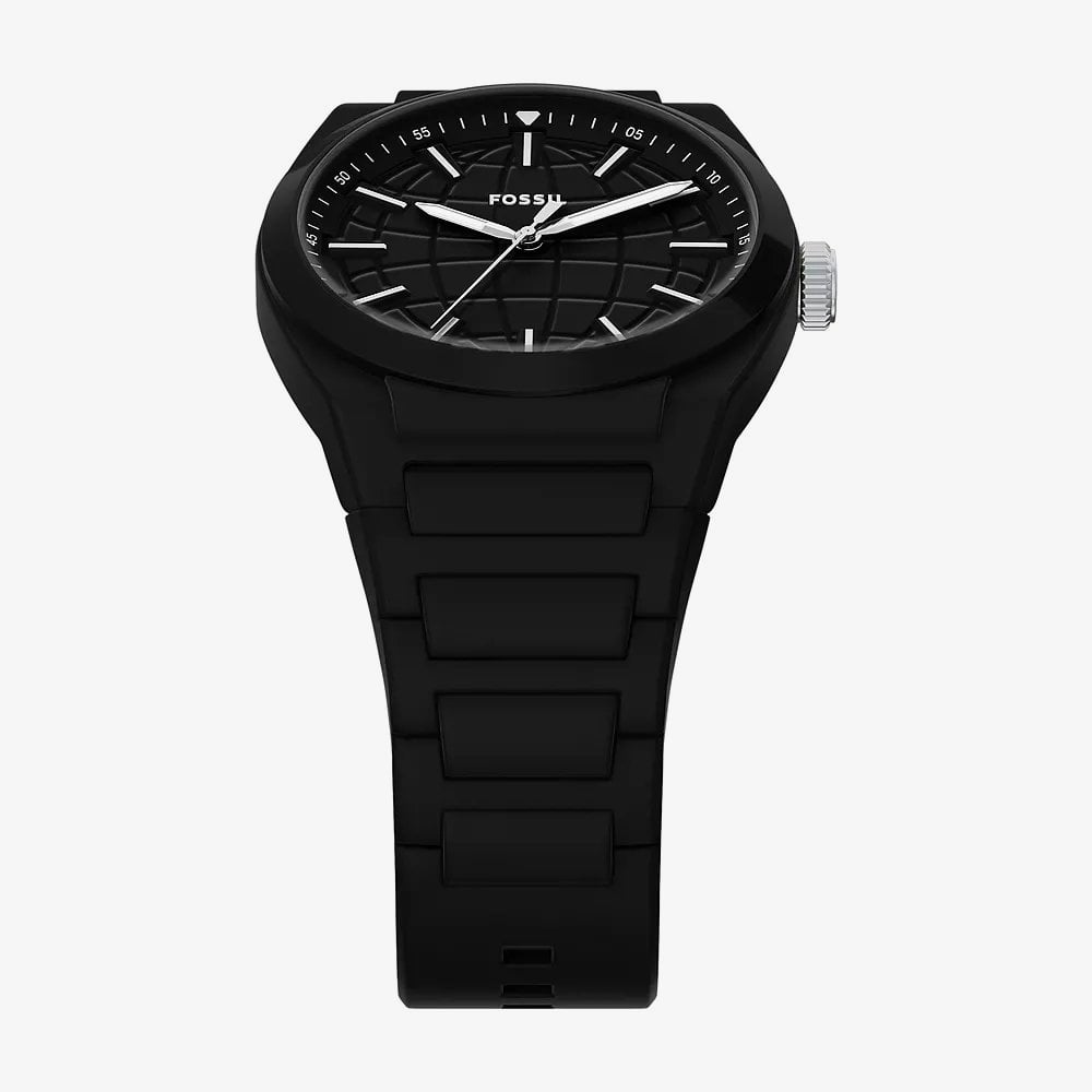 Fossil Mens Everett Black Dial Silicone Strap Watch FS6175