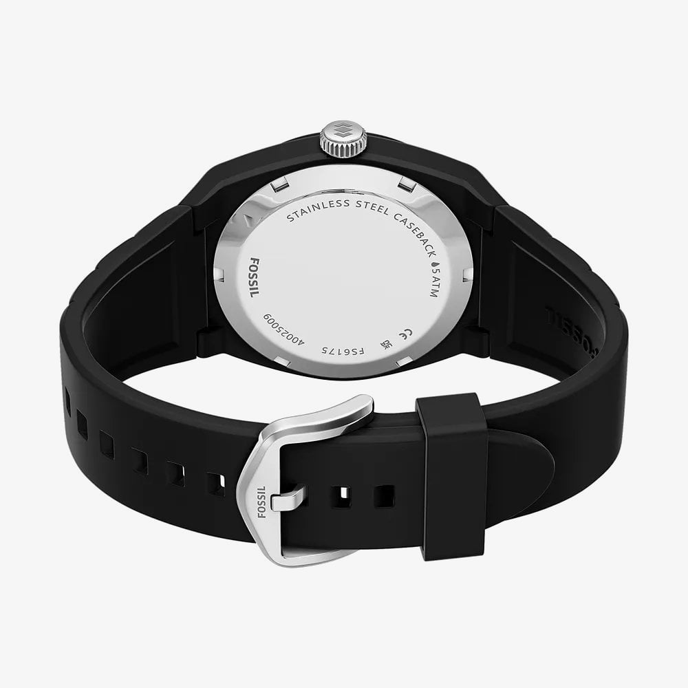 Fossil Mens Everett Black Dial Silicone Strap Watch FS6175