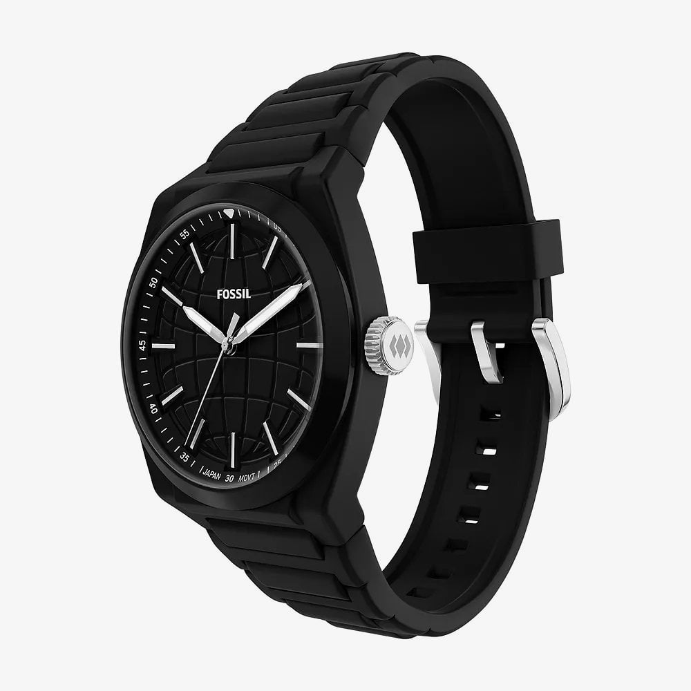 Fossil Mens Everett Black Dial Silicone Strap Watch FS6175