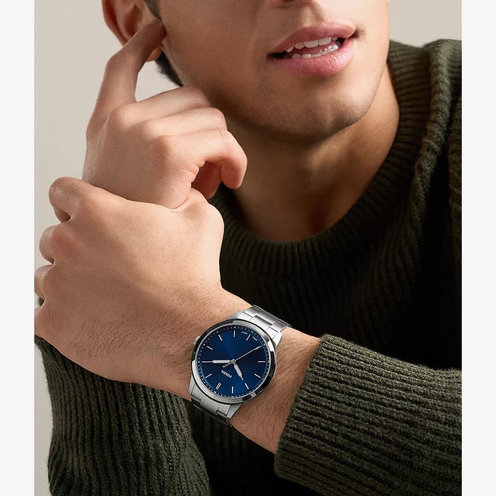 Fossil Mens Minimalist Blue Dial Bracelet Watch FS6180
