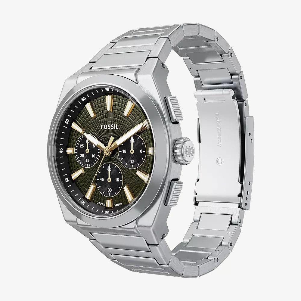 Fossil Mens Everett Chronograph Green Dial Bracelet Watch FS6183