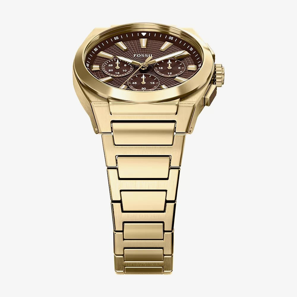 Fossil Mens Everett Chronograph Brown Dial Golden Bracelet Watch FS6184